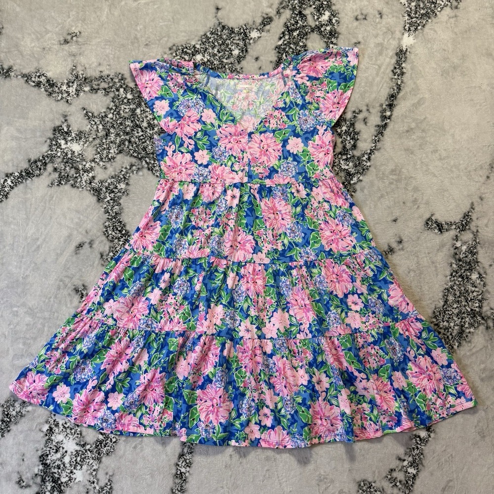 Lily Pulitzer Kawai Dress Womens Size S Pink Multicolor Flutter Sleeve‎ Mini